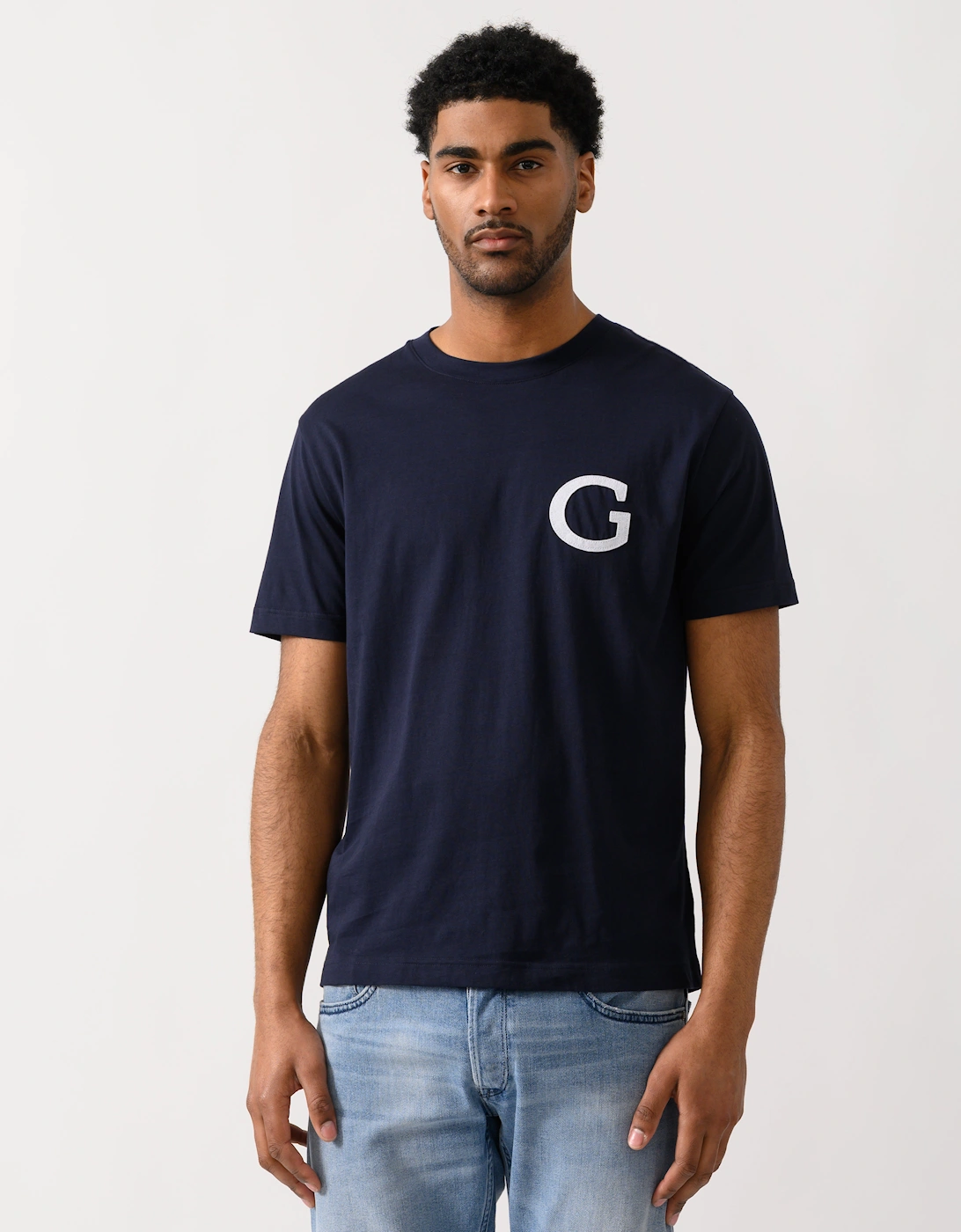 Gant Men's Navy Short Sleeve G-Badge T-Shirt - 433 Evening Blue - Size 40