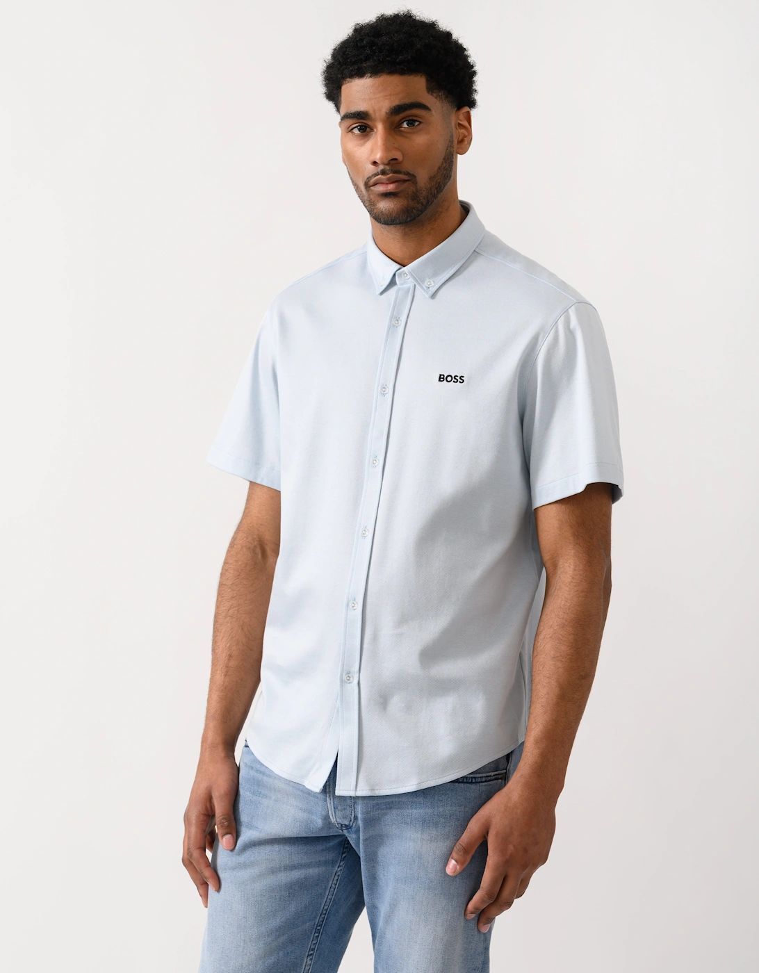 Hugo Boss Men's Blue Boss Green St_motion Short Sleeve Shirt - Open 460  40/Regular L