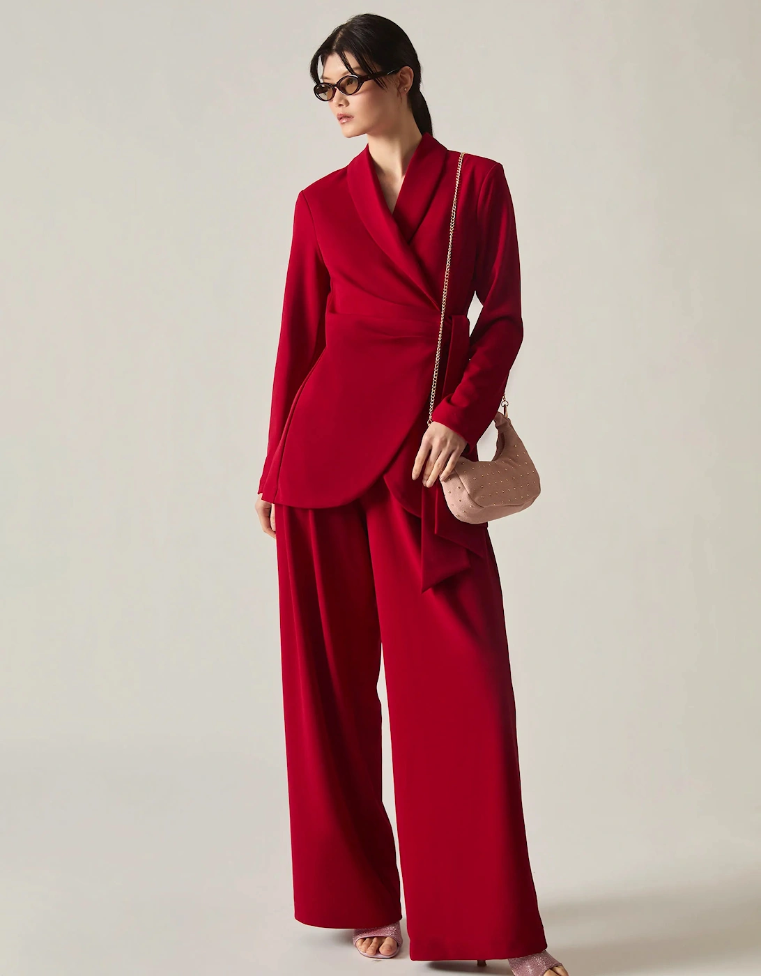 Red Wide Leg Suit Trousers