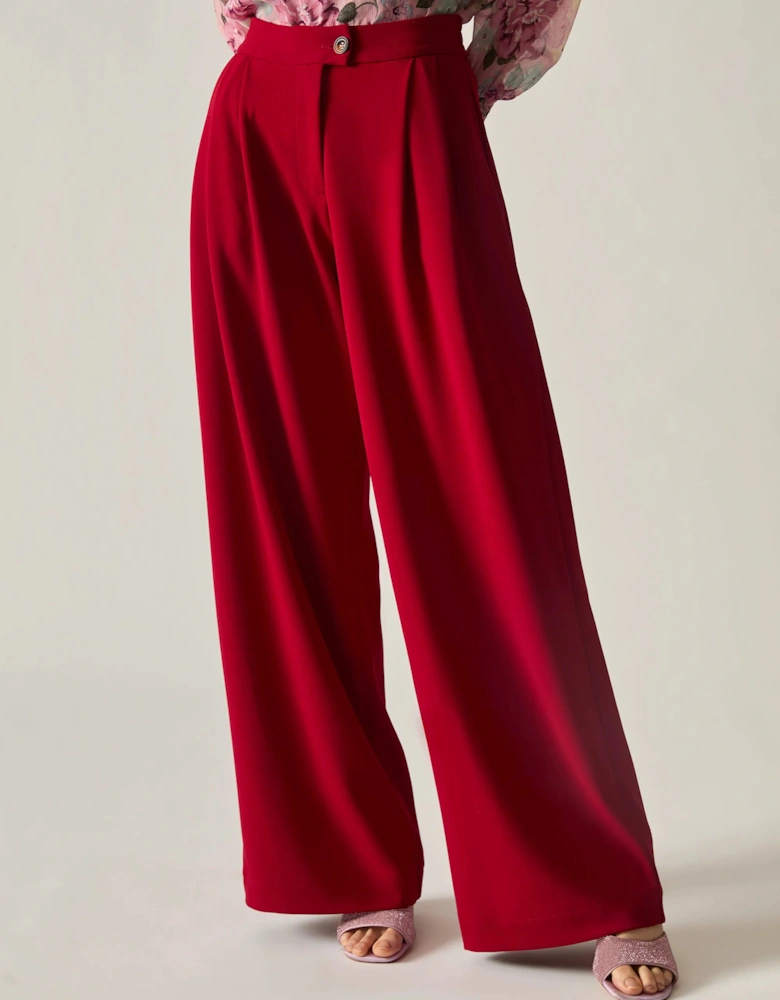 Red Wide Leg Suit Trousers