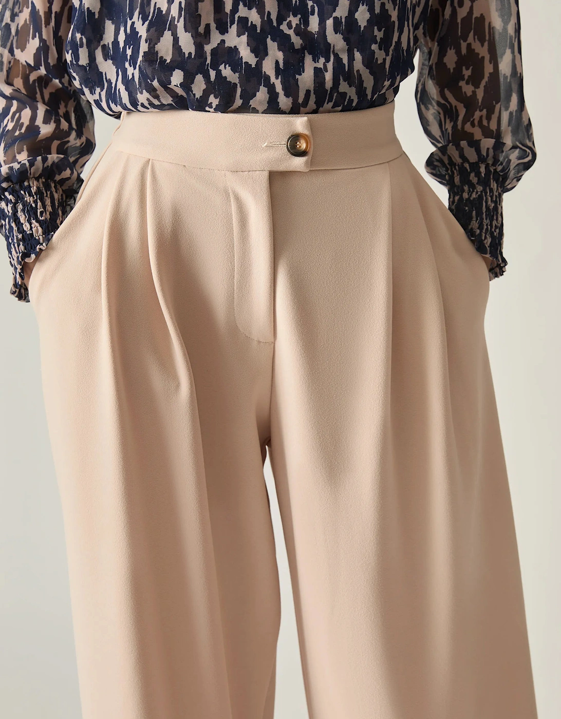 Cream Wide Leg Suit Trousers