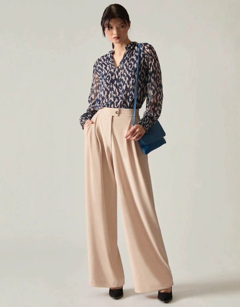 Cream Wide Leg Suit Trousers
