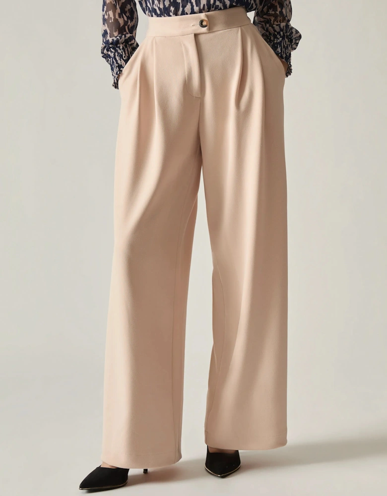 Cream Wide Leg Suit Trousers