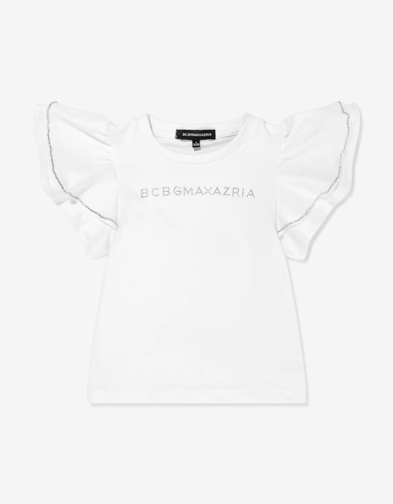 BCBGMAXAZRIA Girls Ruffle Sleeve T-Shirt in White