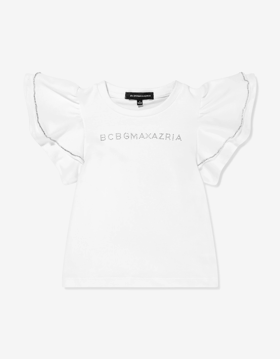 BCBGMAXAZRIA Girls Ruffle Sleeve T-Shirt in White, 5 of 4