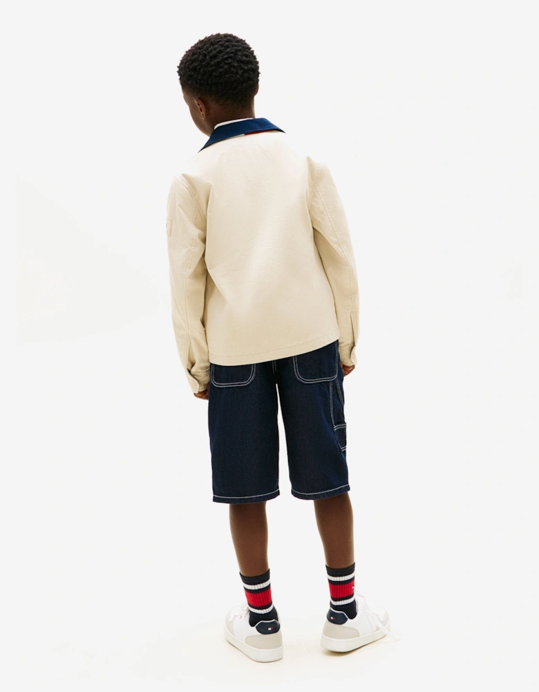 Tommy Hilfiger Boys Contrast Collar Cotton Jacket in Beige