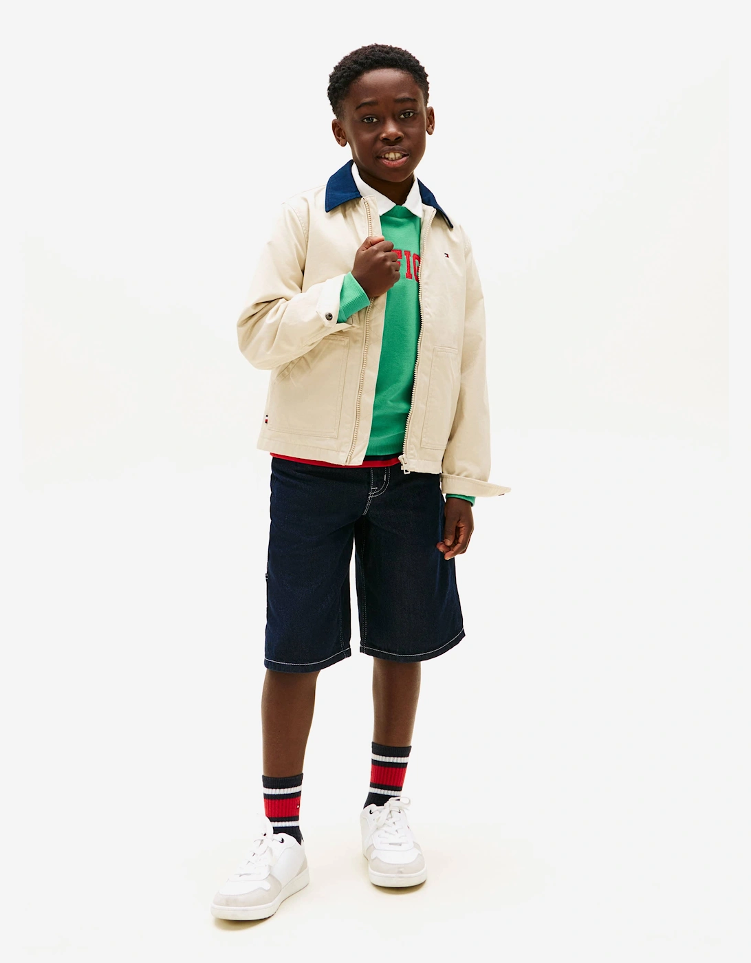 Tommy Hilfiger Boys Contrast Collar Cotton Jacket in Beige