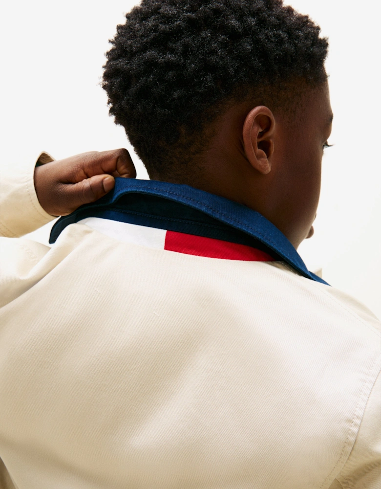 Tommy Hilfiger Boys Contrast Collar Cotton Jacket in Beige
