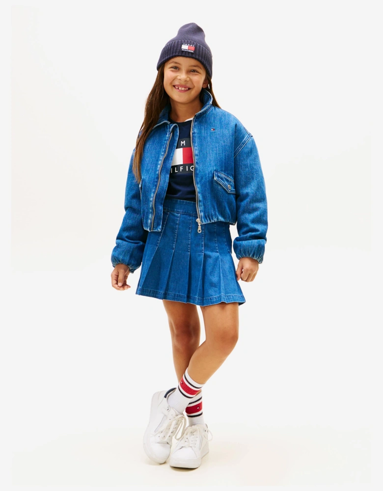 Tommy Hilfiger Girls Denim Bomber Jacket in Blue