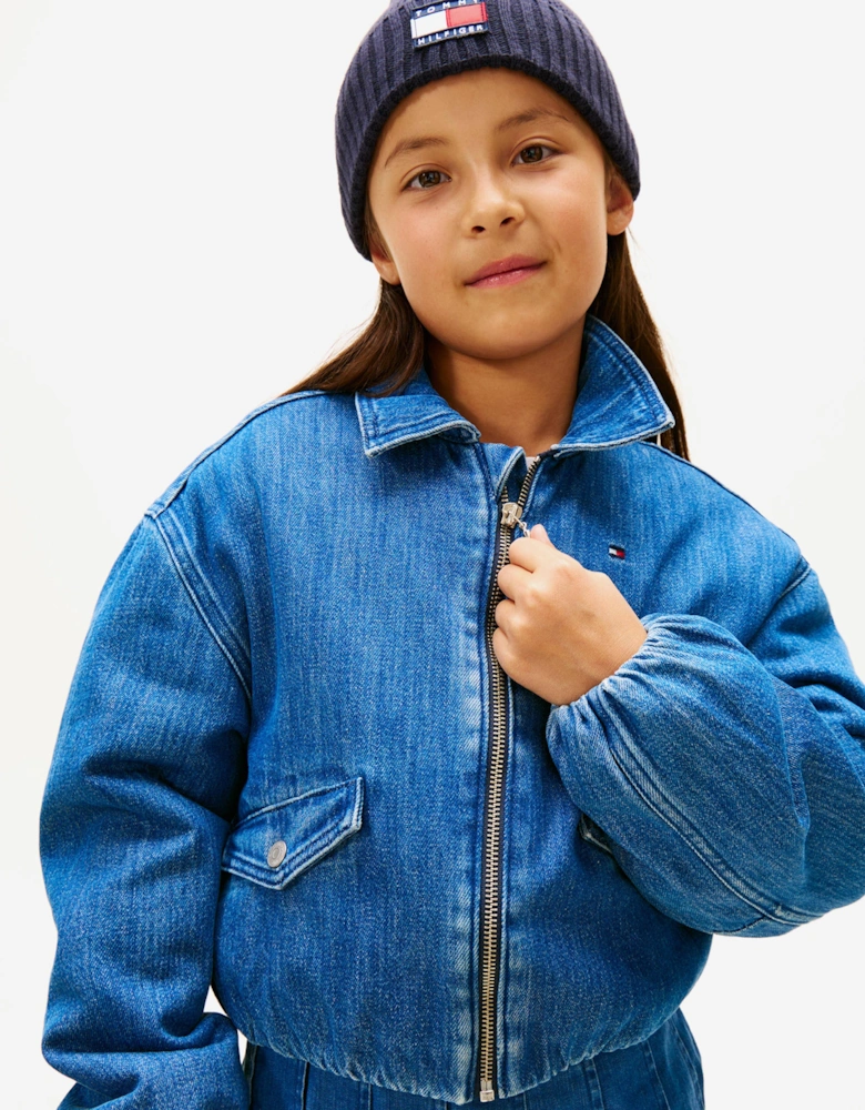 Tommy Hilfiger Girls Denim Bomber Jacket in Blue