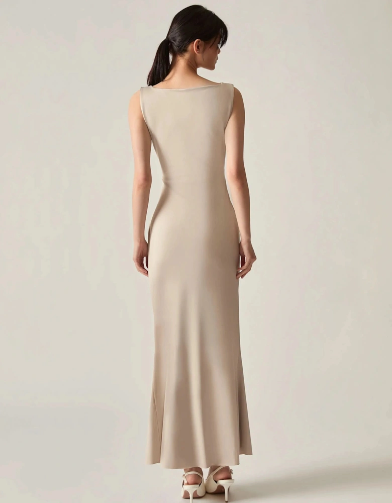 Cream V-Neck Maxi Dress