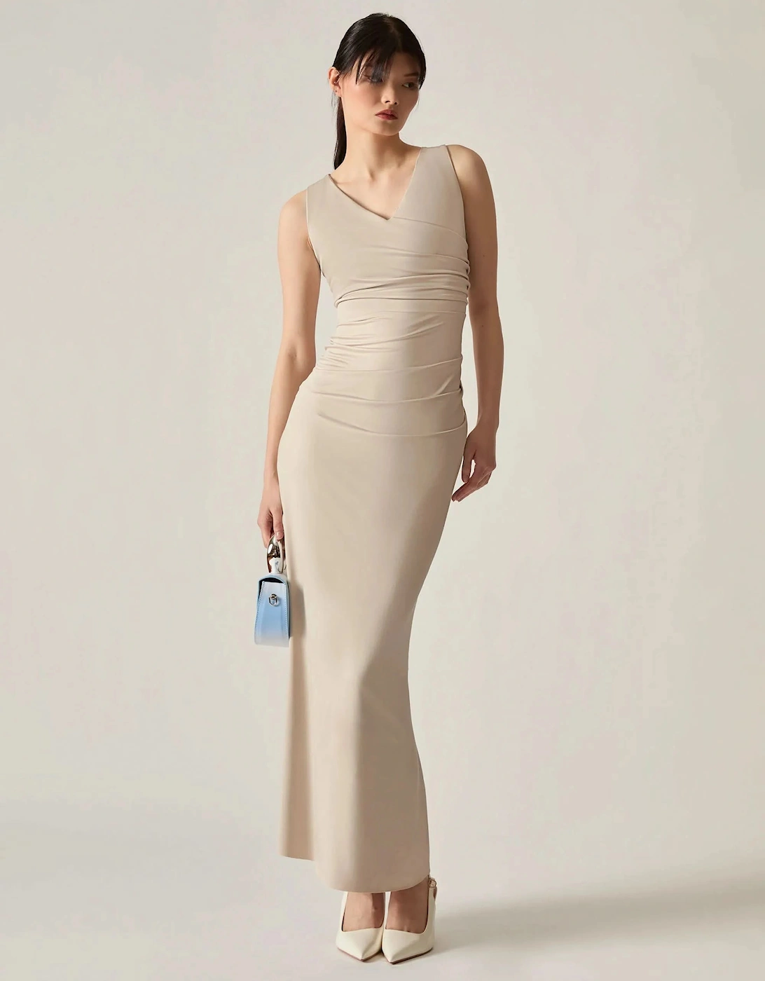 Cream V-Neck Maxi Dress