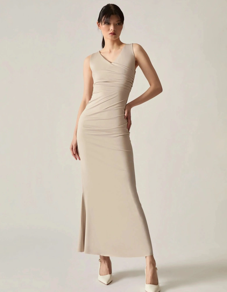 Cream V-Neck Maxi Dress