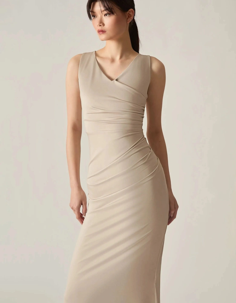 Cream V-Neck Maxi Dress