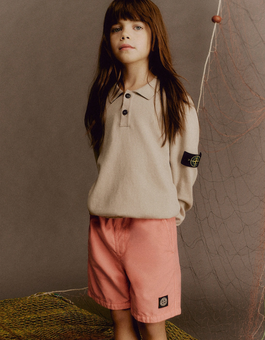 Stone Island Boys Knitted Long Sleeve Polo Shirt in Beige