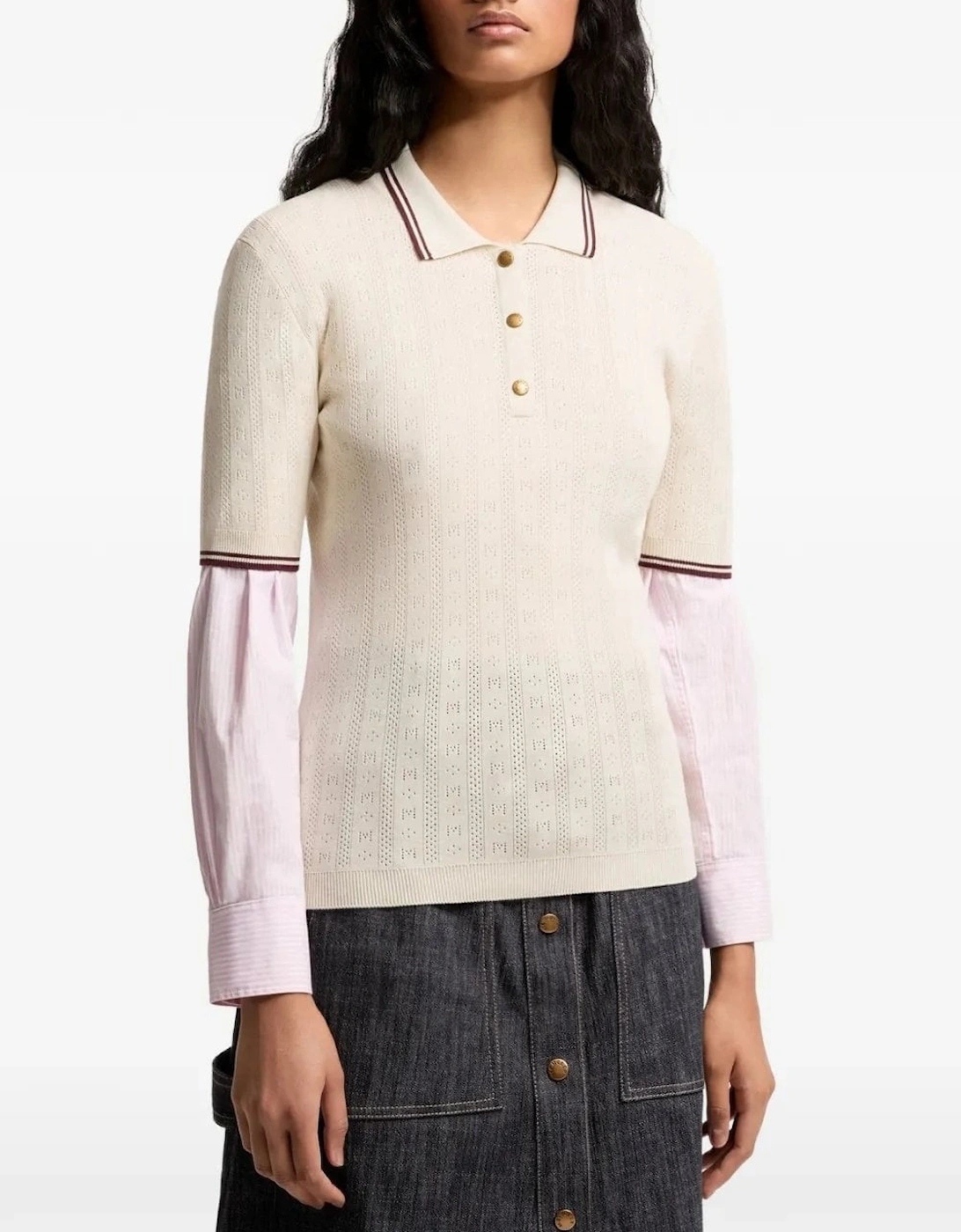 Womens Knitted Polo Beige