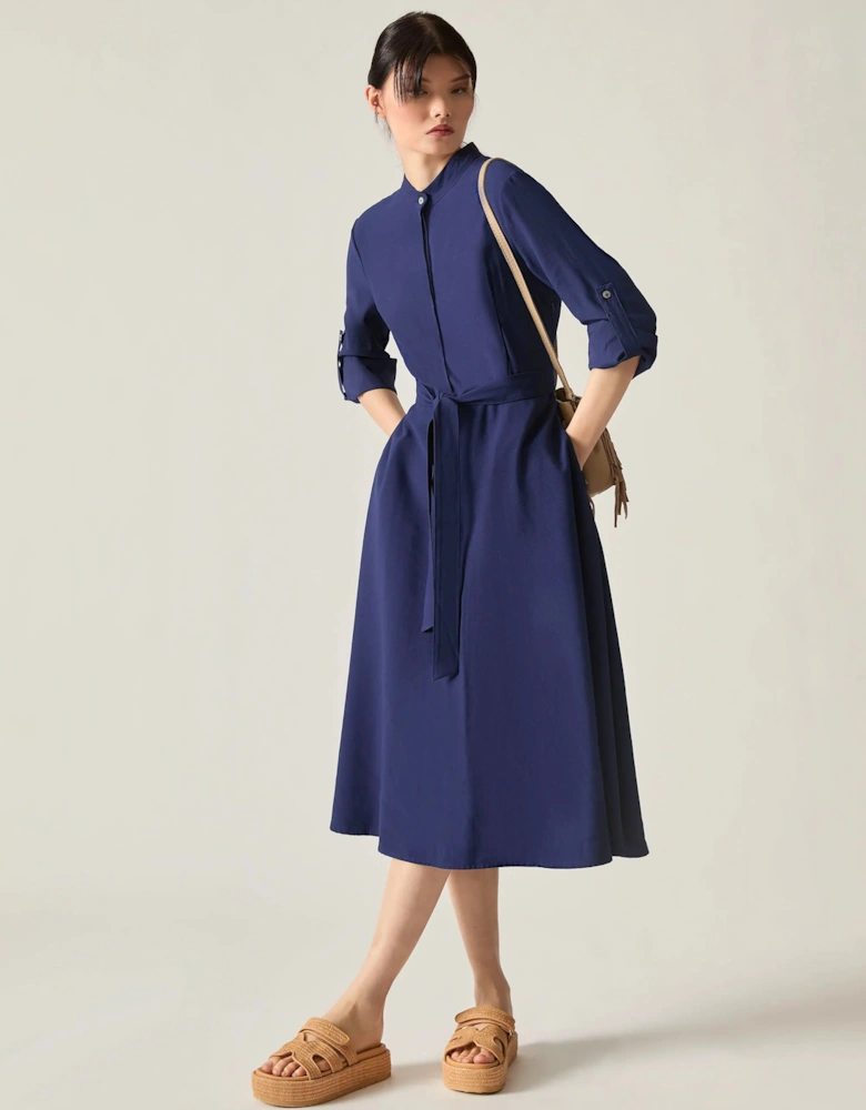 Navy Tie-Waist Midi Dress