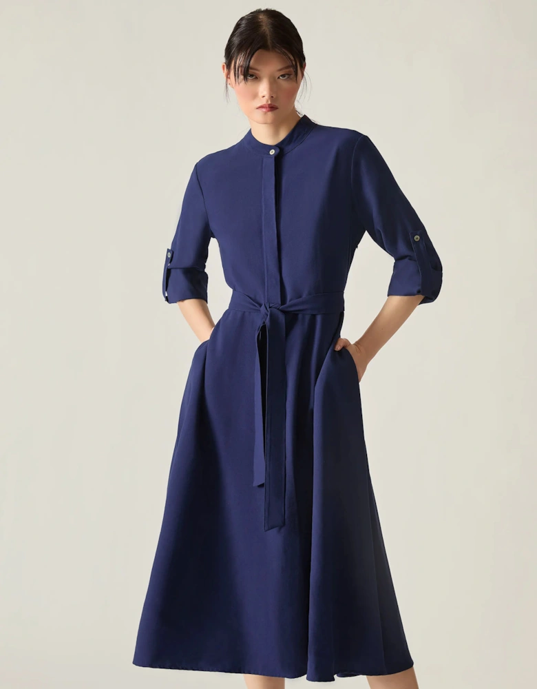 Navy Tie-Waist Midi Dress