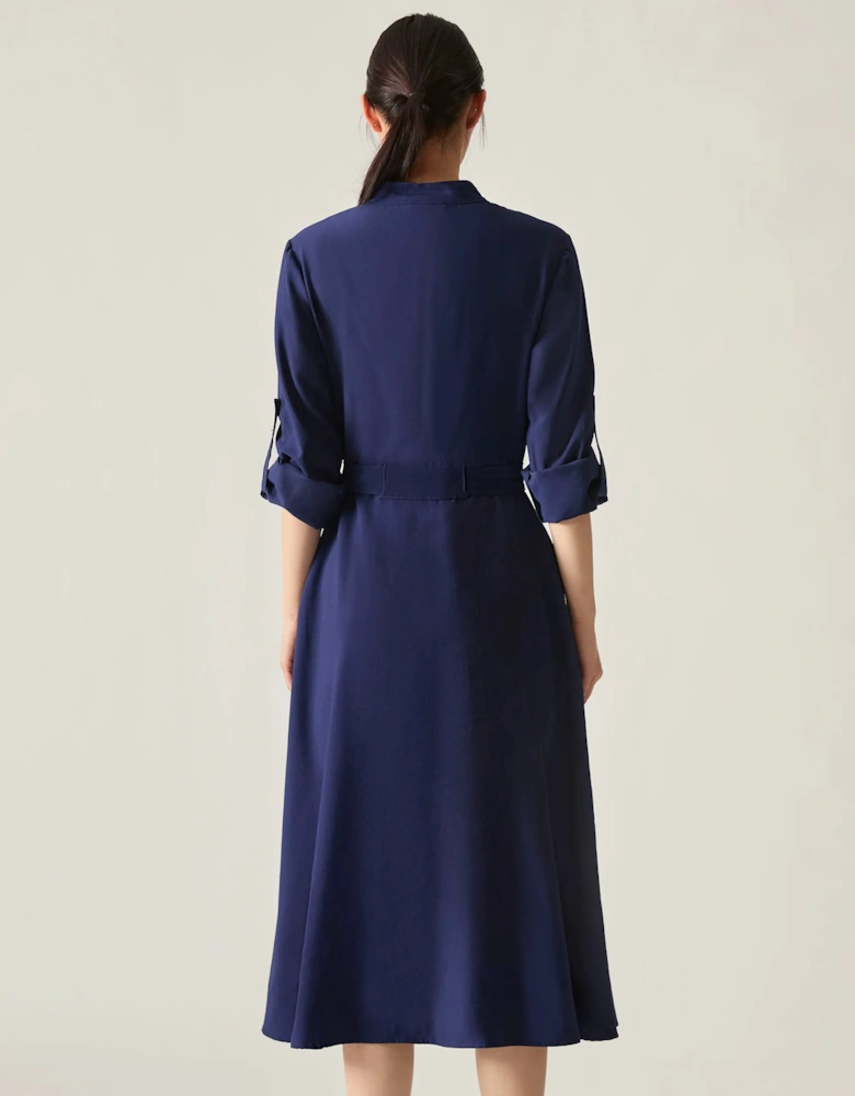 Navy Tie-Waist Midi Dress