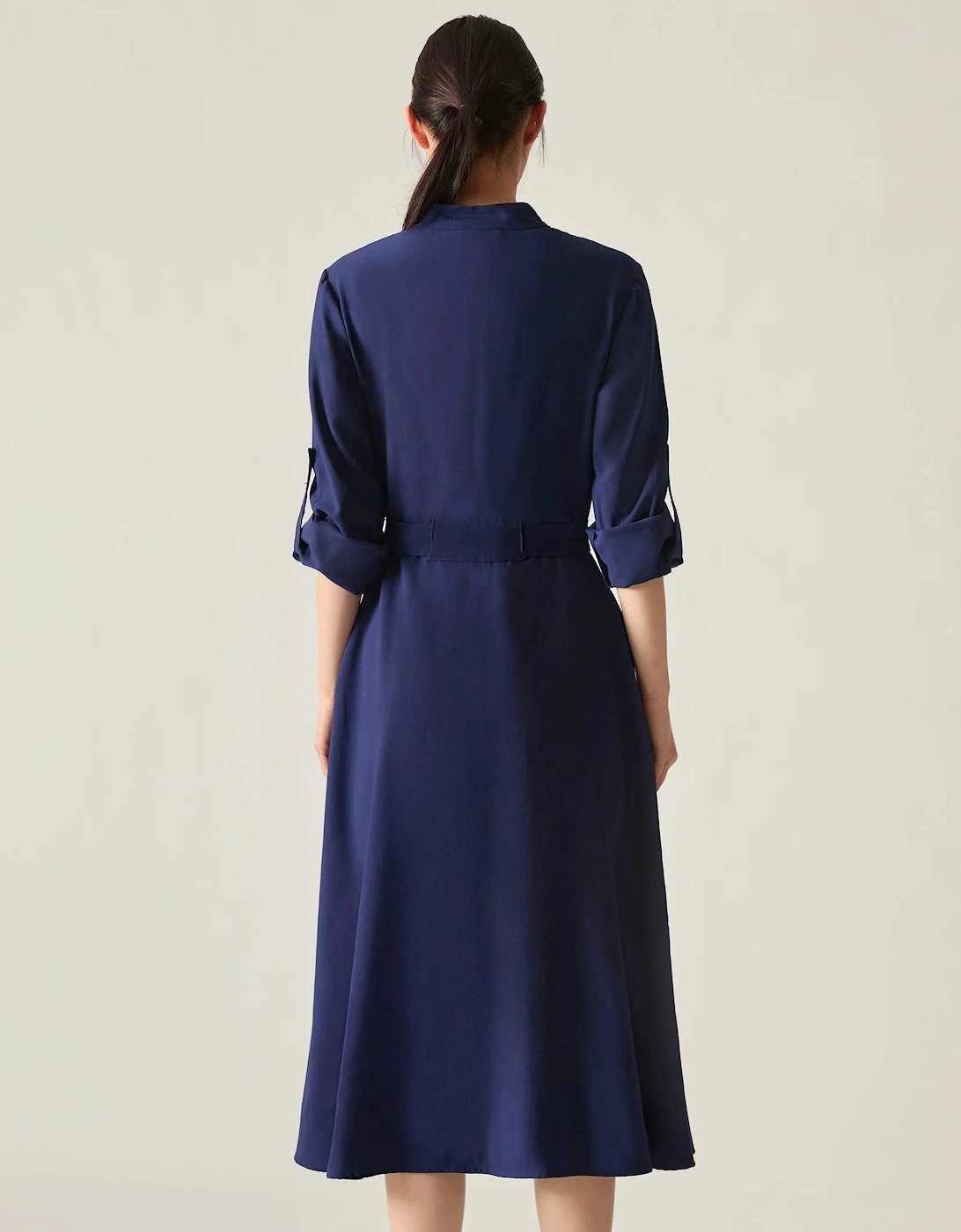 Navy Tie-Waist Midi Dress