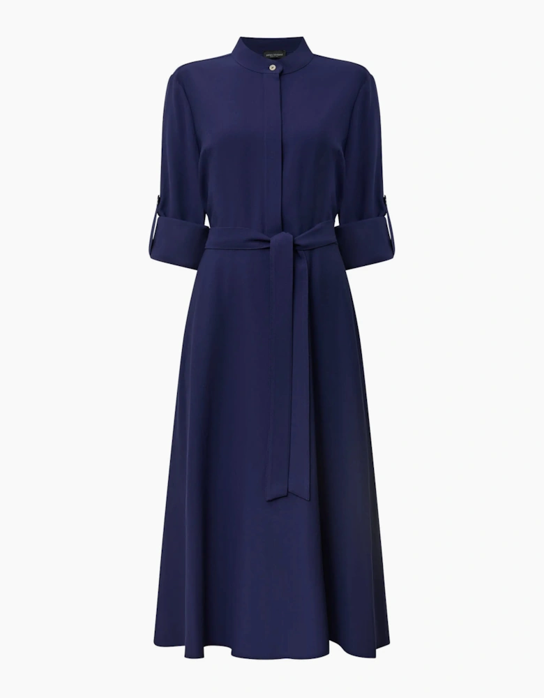 Navy Tie-Waist Midi Dress