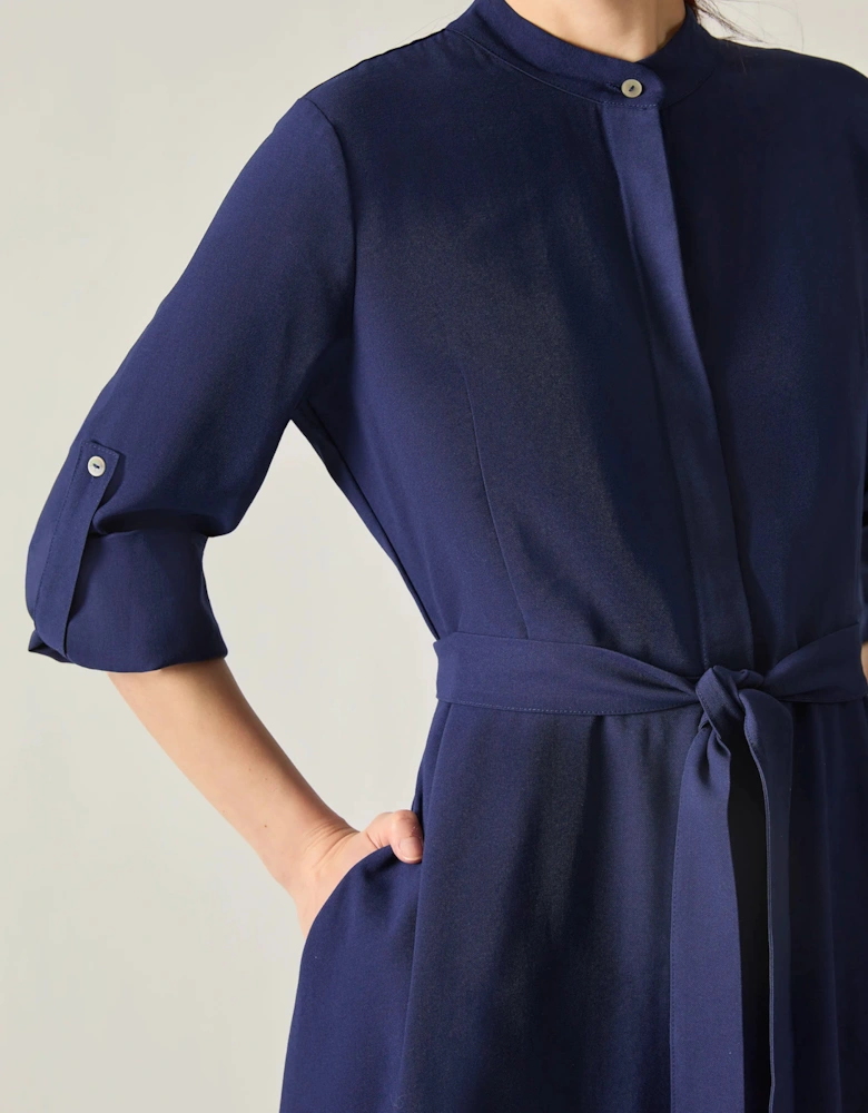 Navy Tie-Waist Midi Dress
