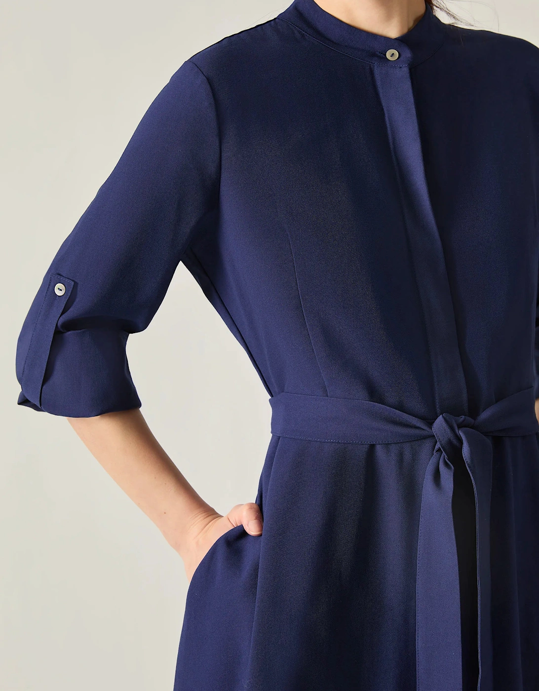 Navy Tie-Waist Midi Dress