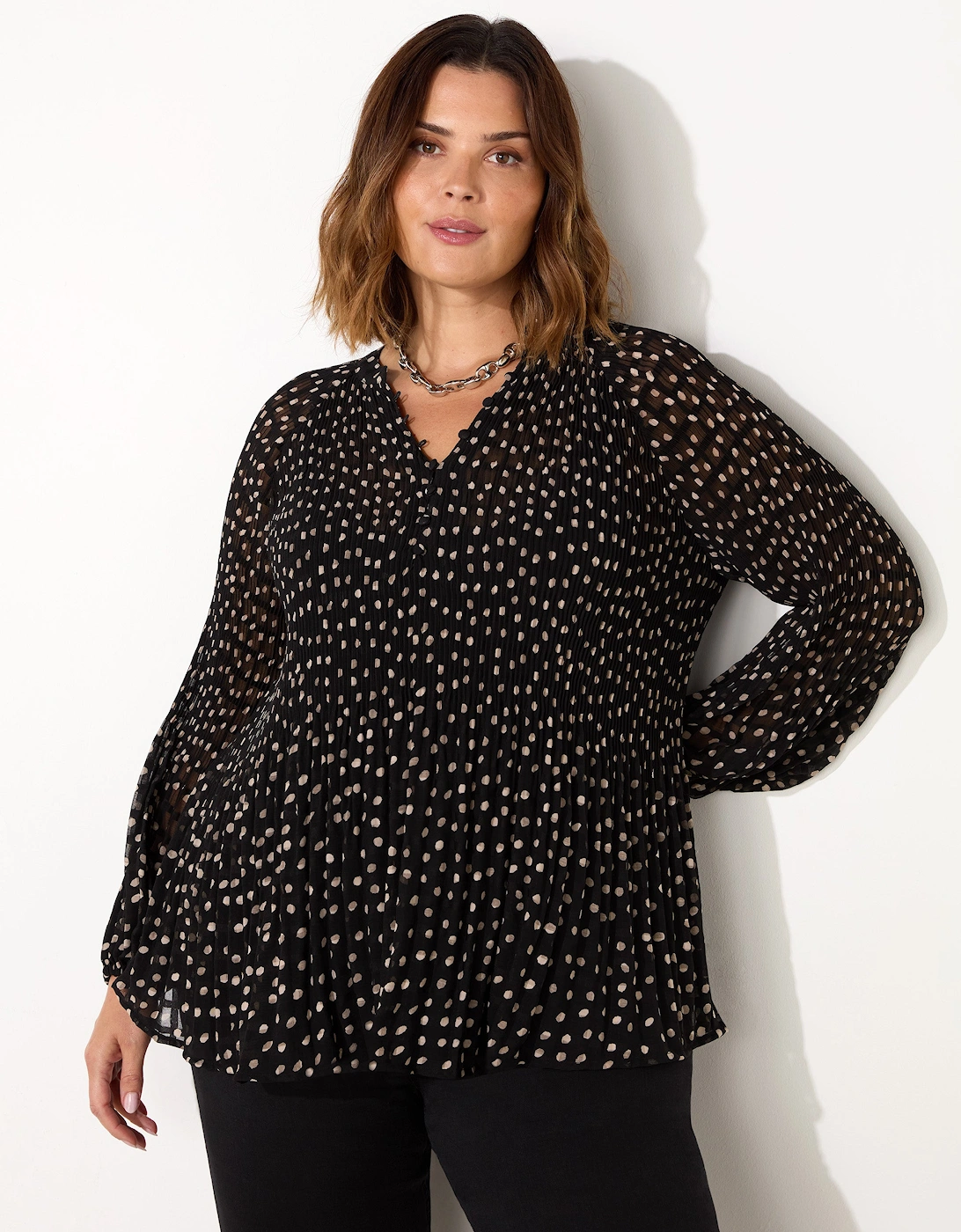 Mono Polka Dot Pleat Blouse