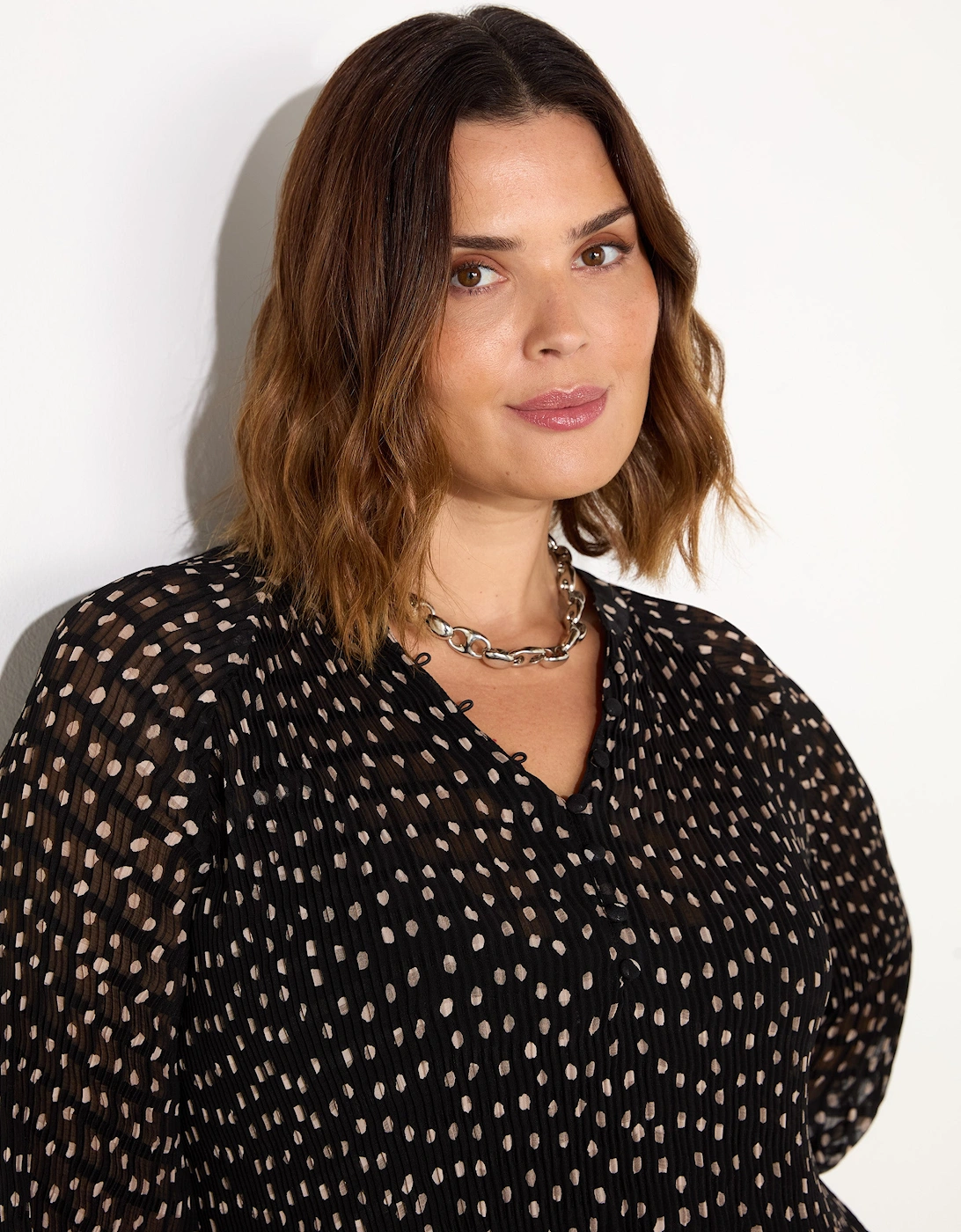 Mono Polka Dot Pleat Blouse