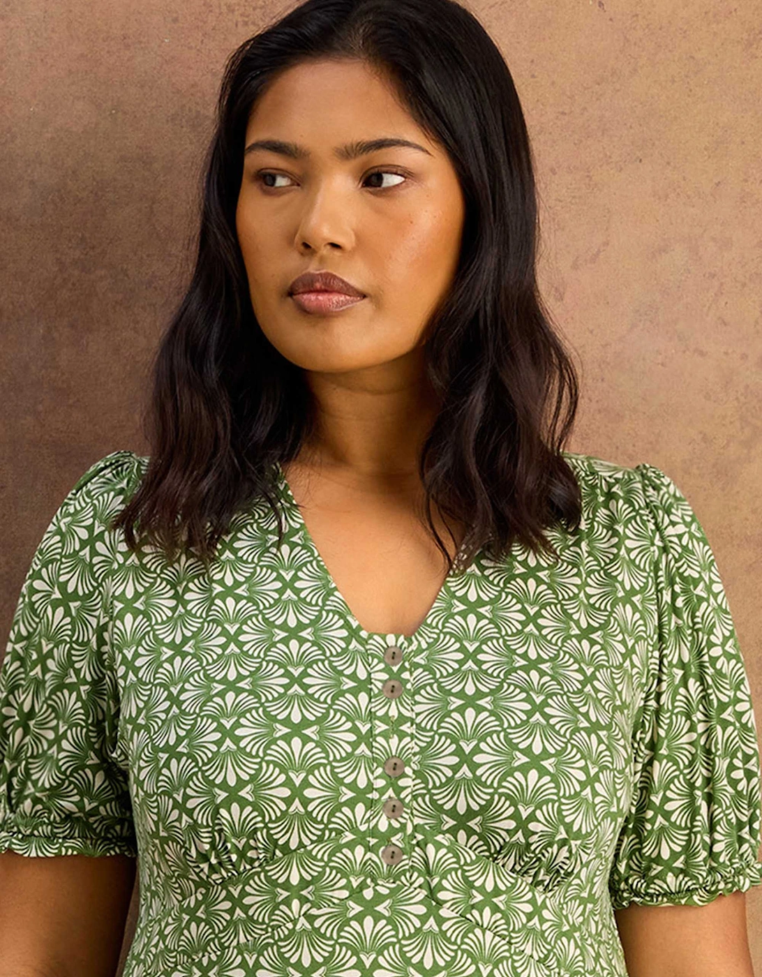 Green Geo Print Jersey Midaxi Dress