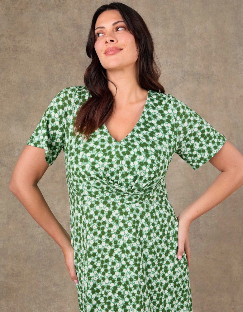 Green Ditsy Twist Wrap Jersey Midaxi Dress