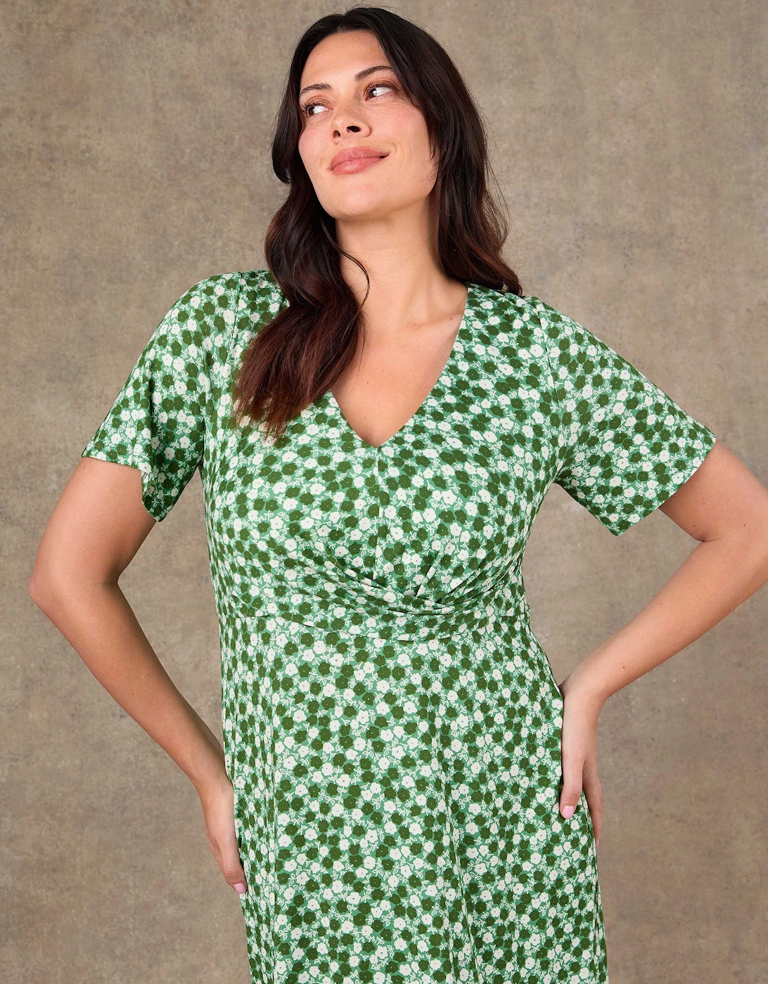 Green Ditsy Twist Wrap Jersey Midaxi Dress