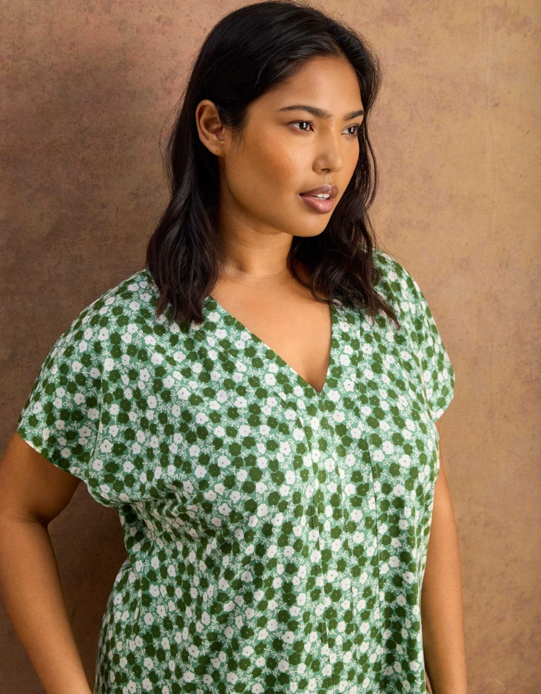 Green Ditsy V Neck Jersey Top