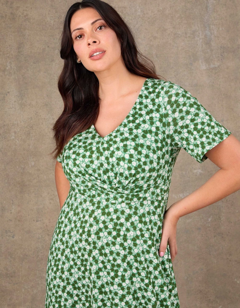 Green Ditsy Twist Wrap Jersey Midaxi Dress