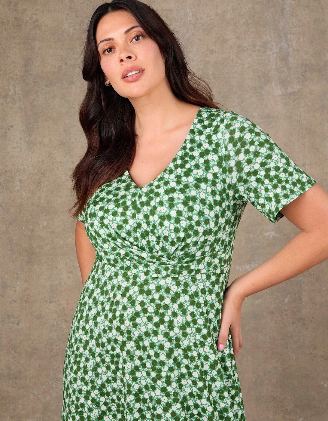 Green Ditsy Twist Wrap Jersey Midaxi Dress