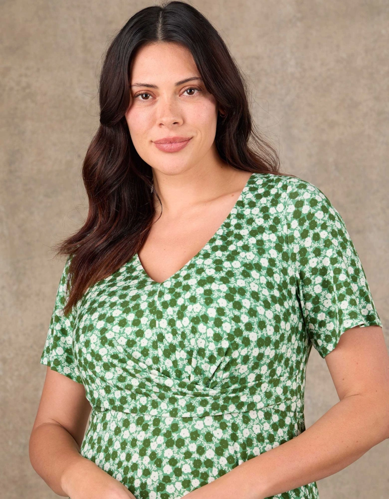 Green Ditsy Twist Wrap Jersey Midaxi Dress