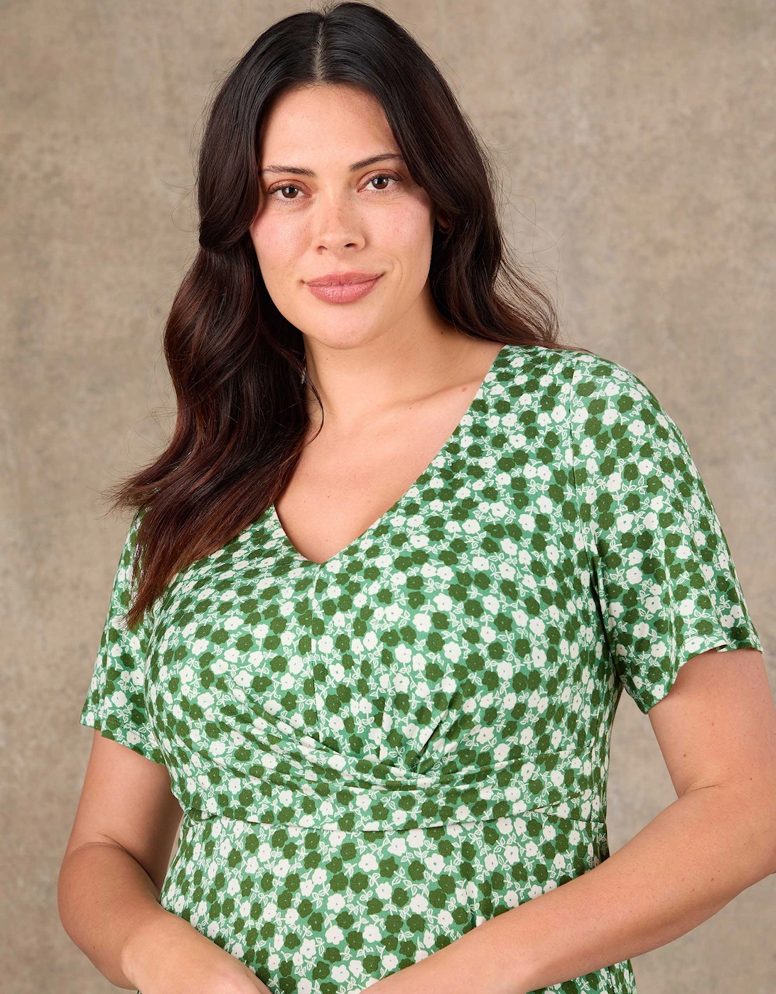Green Ditsy Twist Wrap Jersey Midaxi Dress