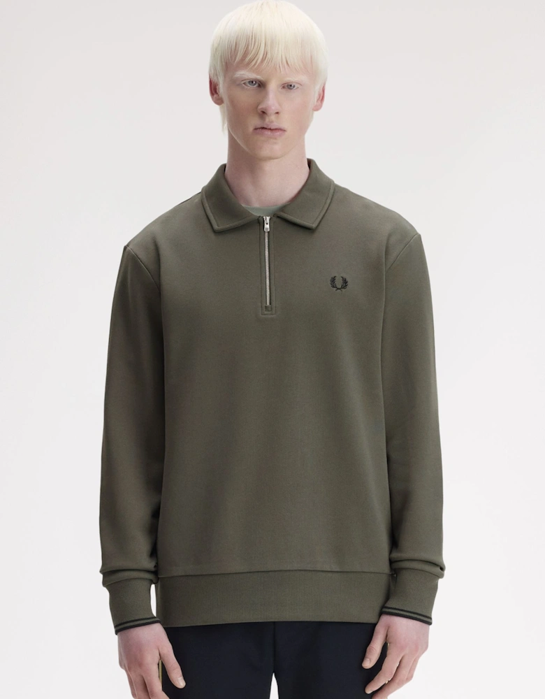Fred Perry M2426 Half Zip Collared Sweatshirt - Field Green