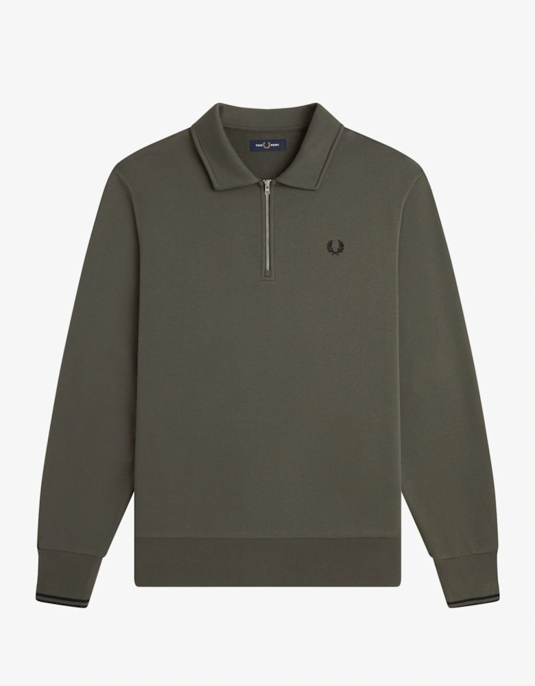 Fred Perry M2426 Half Zip Collared Sweatshirt - Field Green