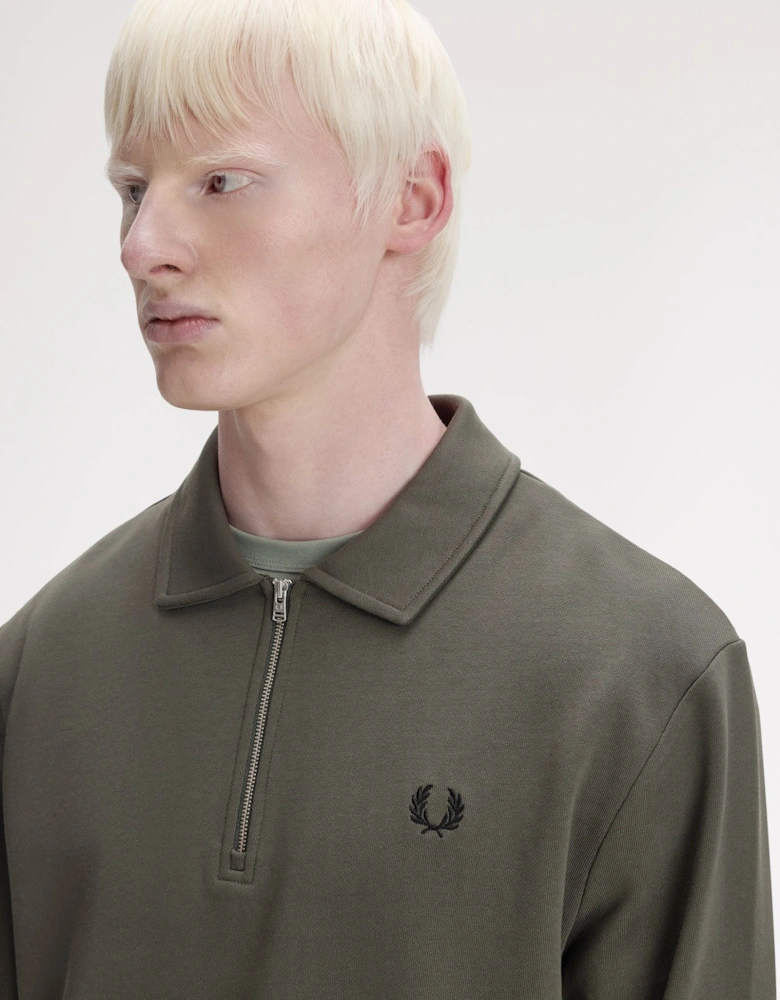 Fred Perry M2426 Half Zip Collared Sweatshirt - Field Green