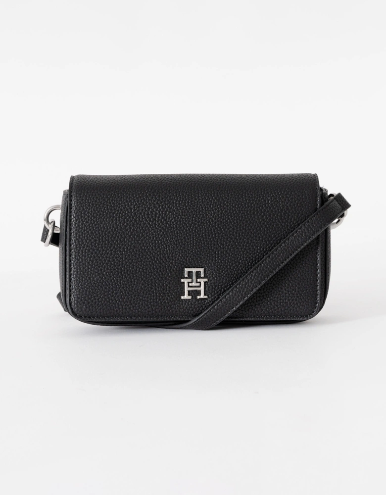 Tommy Hilfiger TH Emblem Flap Womens Crossover Bag - Black