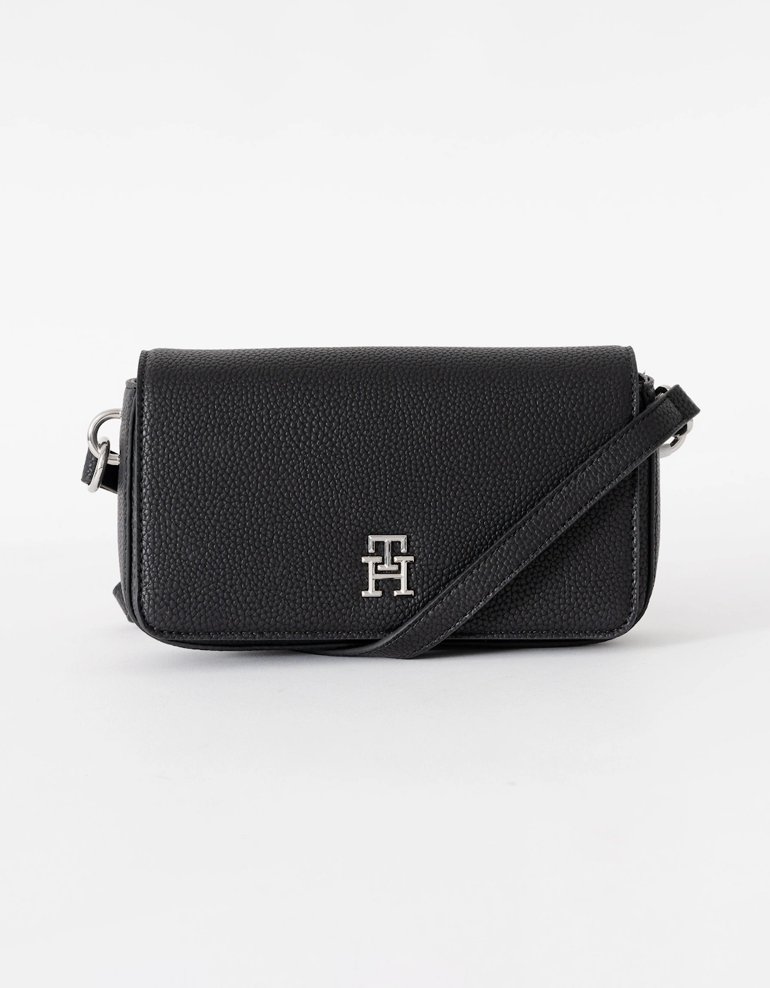 Tommy Hilfiger TH Emblem Flap Womens Crossover Bag - Black