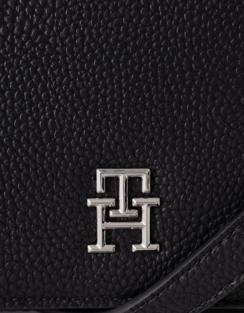 Tommy Hilfiger TH Emblem Flap Womens Crossover Bag - Black