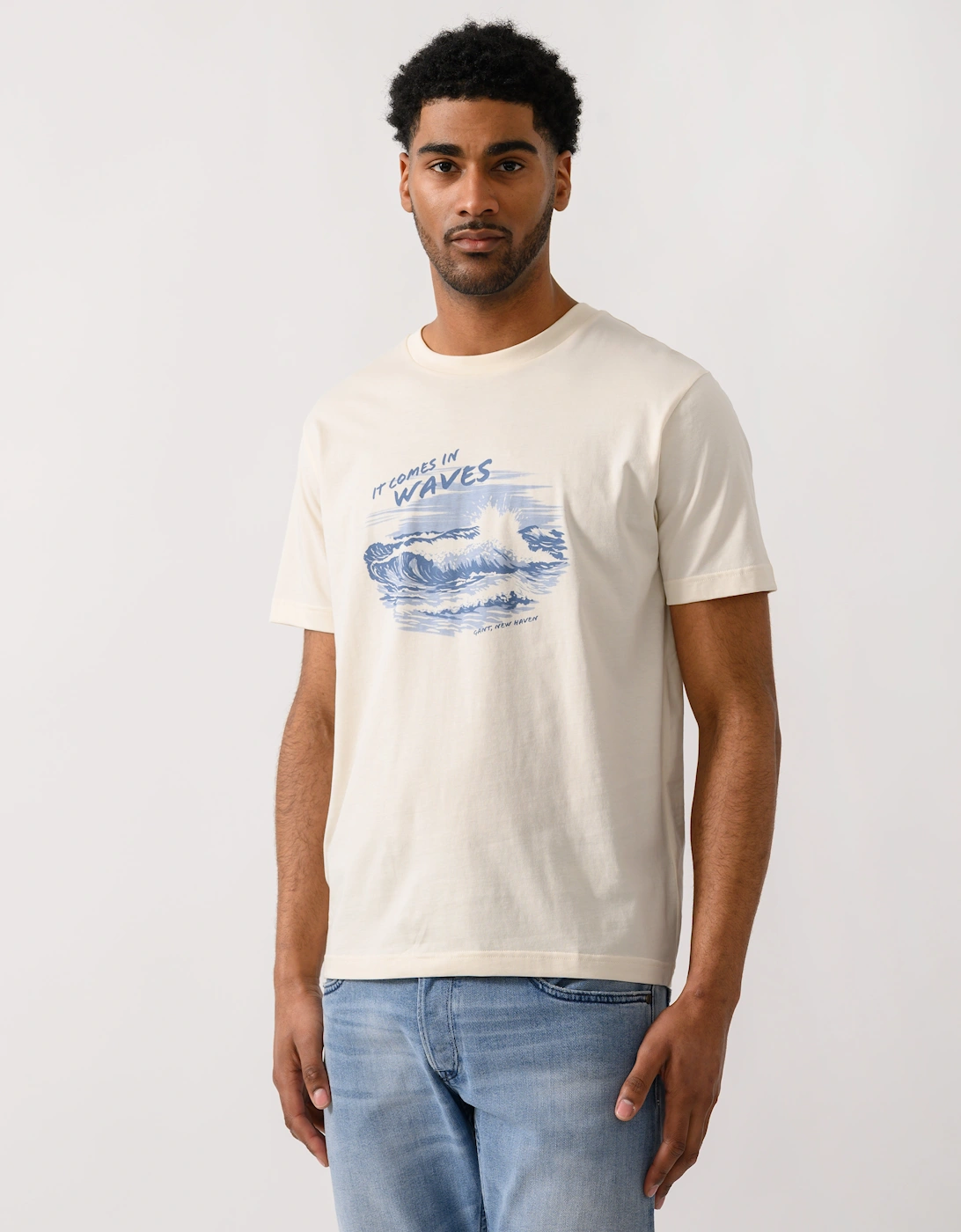 GANT Mens Graphic Short Sleeve T-Shirt - 130 Cream
