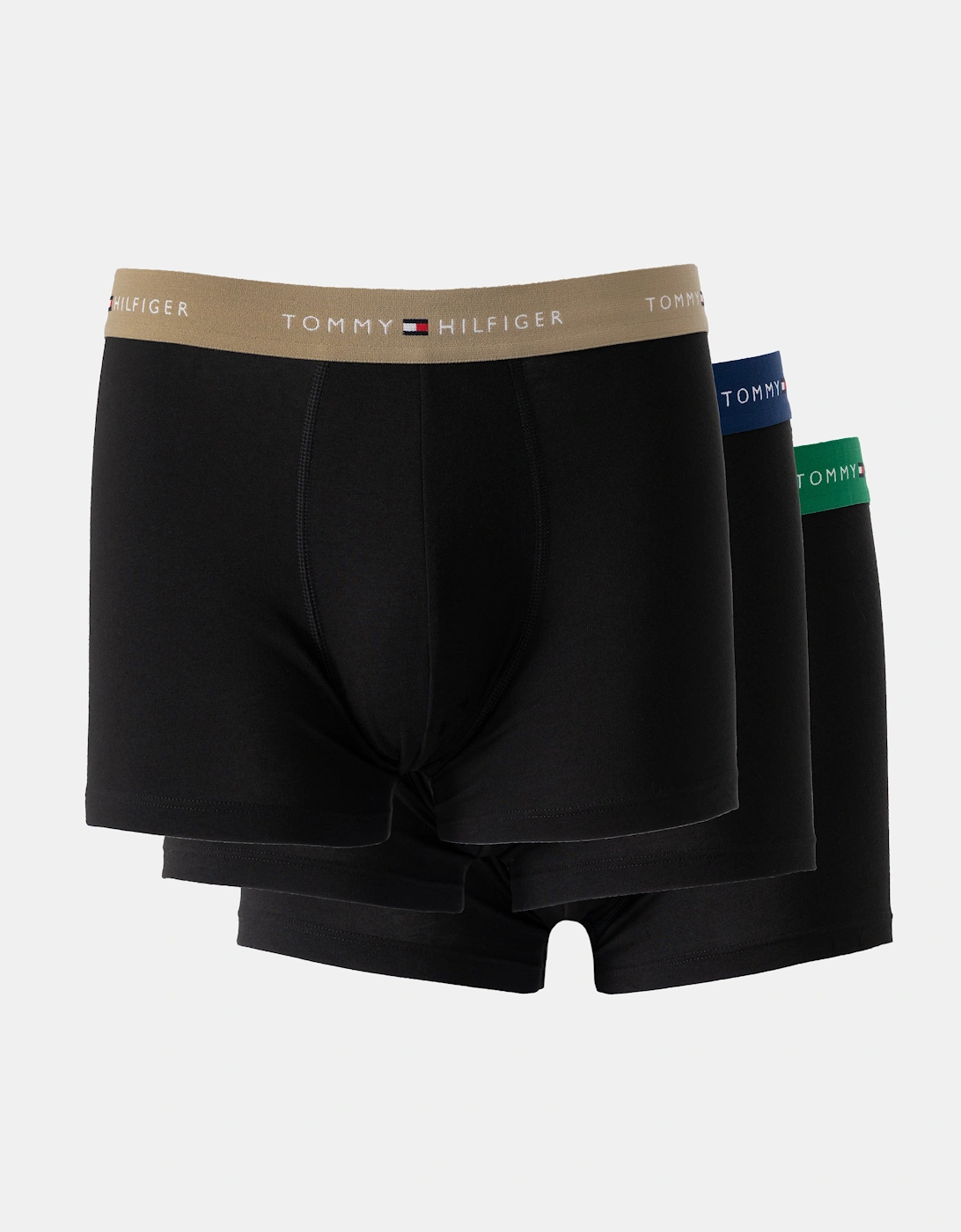 Tommy Hilfiger Men's Black 3-Pack Logo Waistband Trunks - Army/Navy/Green  33/32/32 M