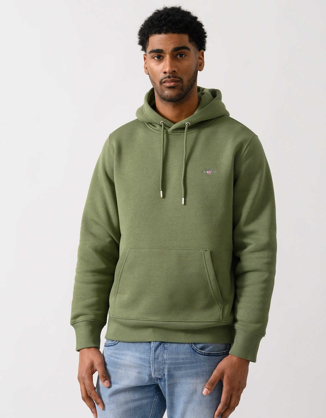 GANT Mens Regular Fit Shield Logo Pullover Hoodie - 379 Dry Herb Green, 5 of 4