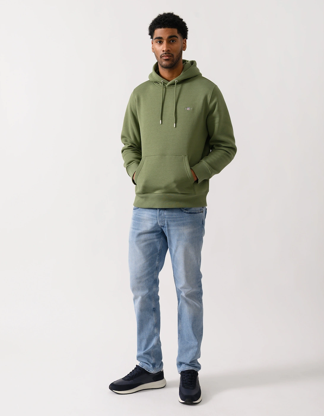 GANT Mens Regular Fit Shield Logo Pullover Hoodie - 379 Dry Herb Green
