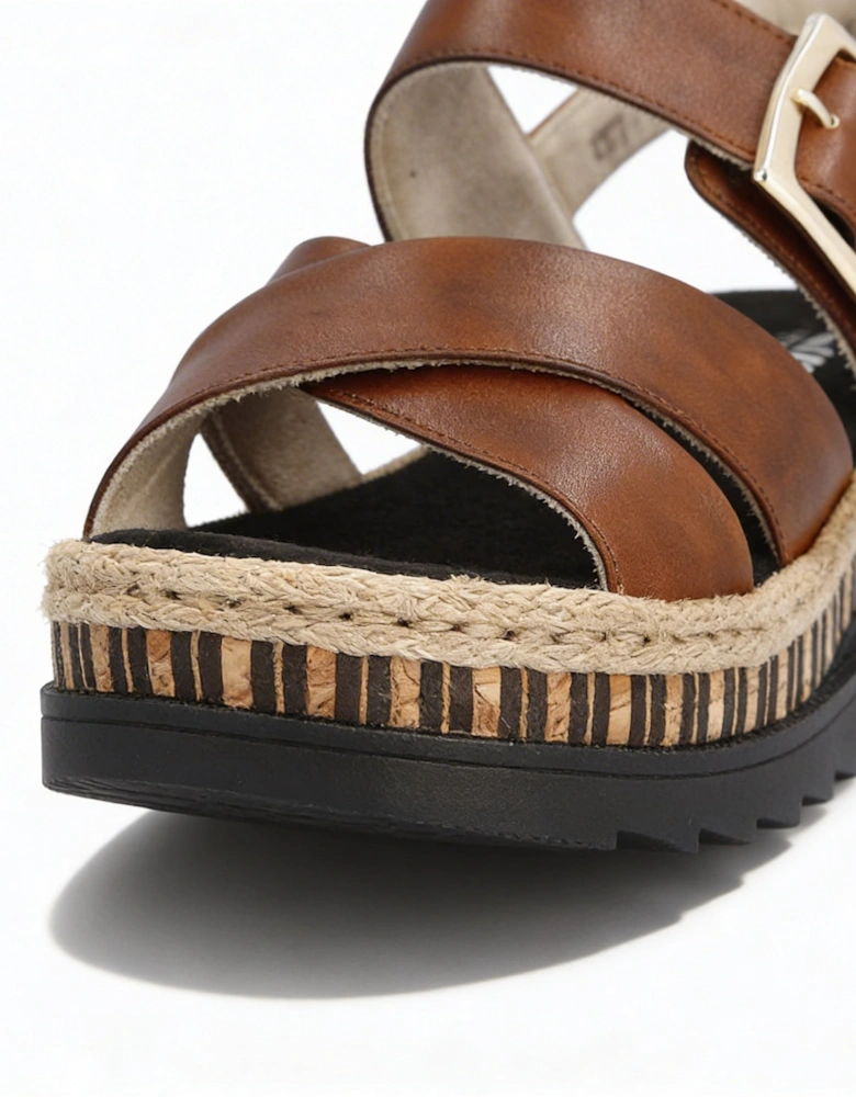 Rieker V7951 Womens Cross Strap Sandals Brown