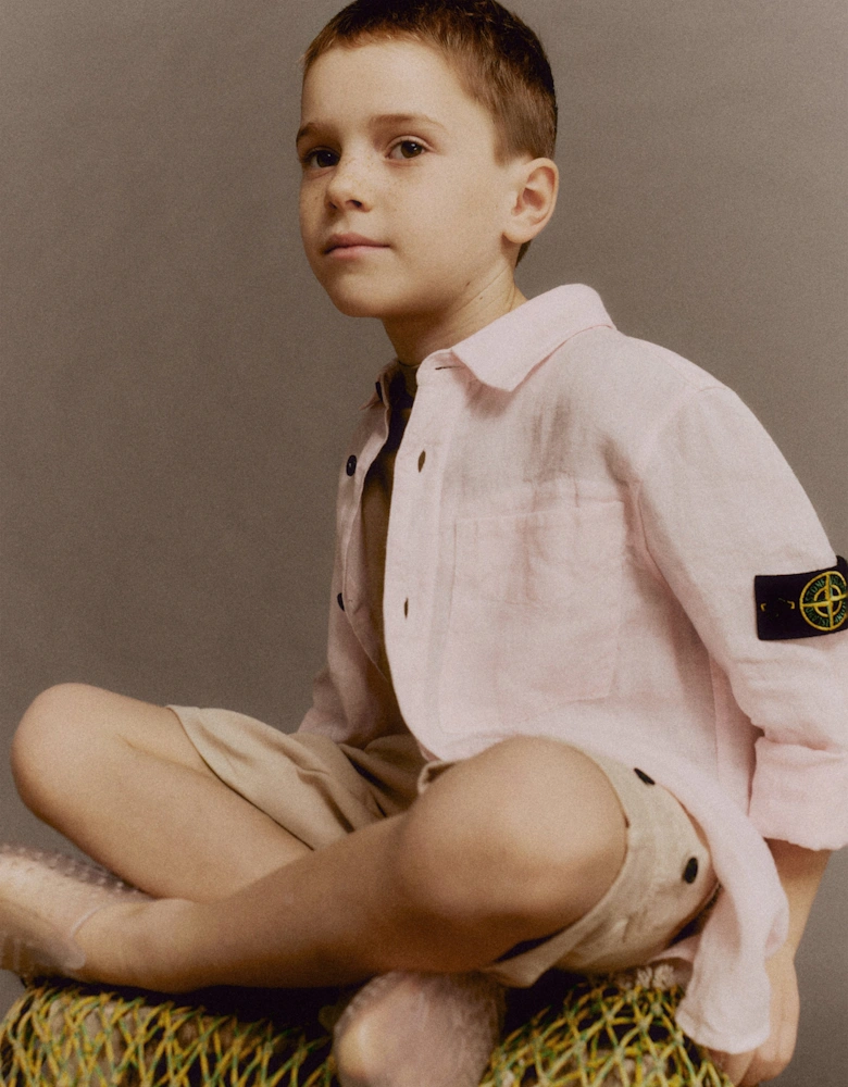 Stone Island Boys Linen Pocket Shirt in Ivory
