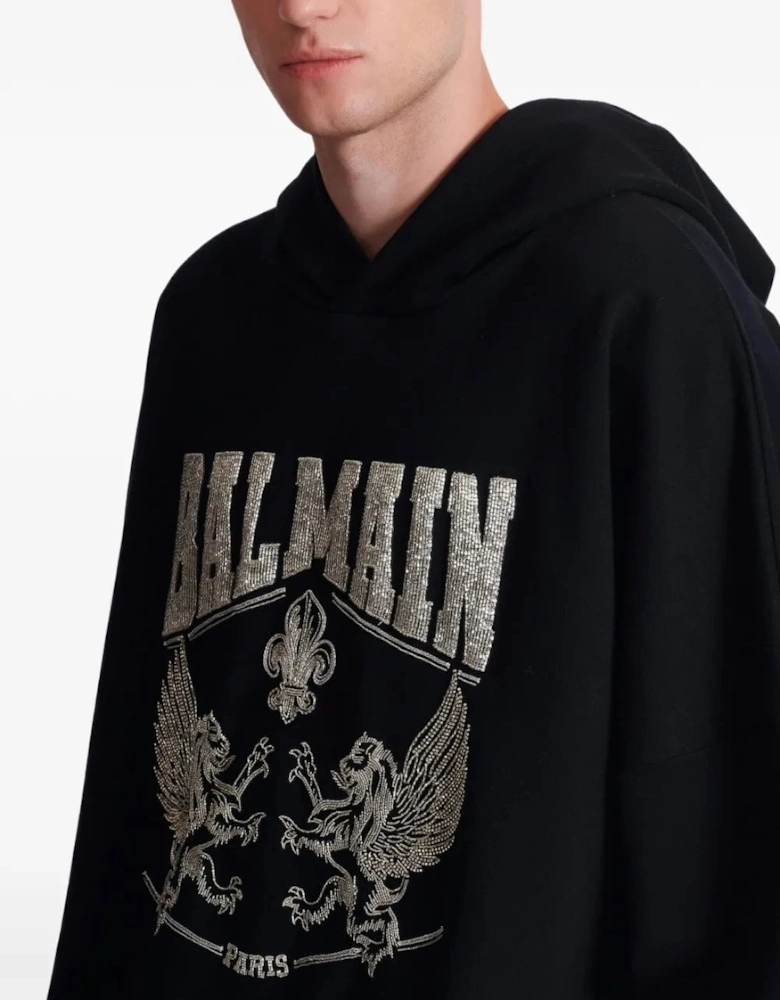Crystal Embroidered Hoodie Black